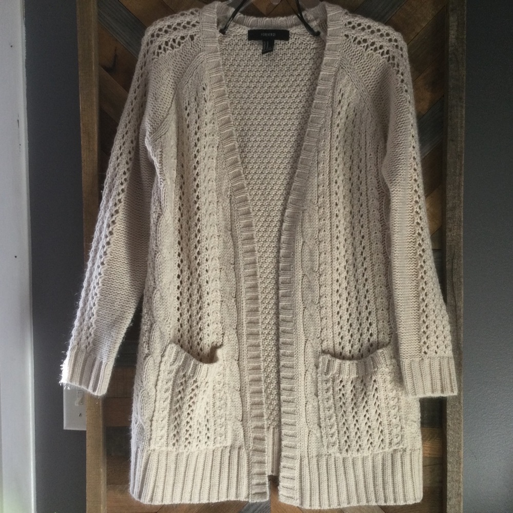 Chunky Cream Long Cardigan With Pockets